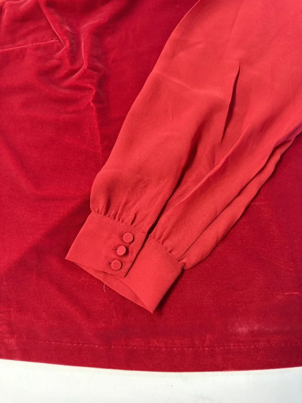 J Crew Puff Sleeve Velvet Top~Size Med~Red Sheer Long Sleeve Blouse NWT L6 33